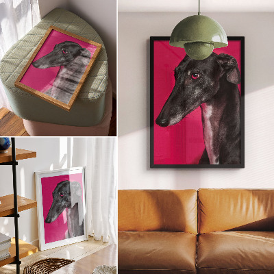 Stampa su tela Un cane bianco e nero su uno sfondo rosa intenso