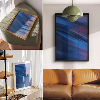 Poster con fasce di colore dinamiche nelle tonalità del blu