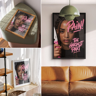 Poster Volto con scritta rosa atmosfera dinamica