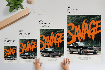 Stampa su tela Auto d'epoca con scritte arancioni e tema naturalistico