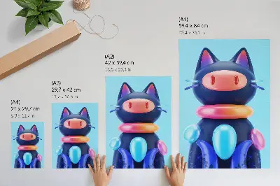 Poster con creatura adorabile, atmosfera futuristica e colori vivaci