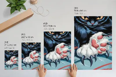 Stampa su tela gatto con artigli in mostra dai colori vivaci e dinamismo intenso