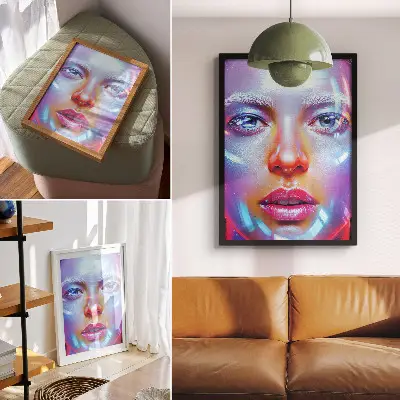 Foto su tela ritratto futuristico con colori vivaci