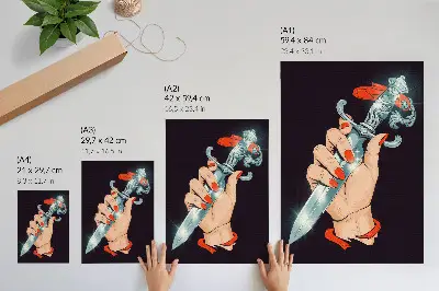 Poster mano con pugnale e dettagli luminescenti