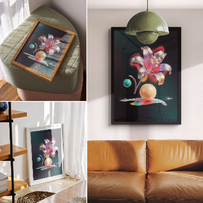 Poster Astrazione colorata con un giglio e delle palline