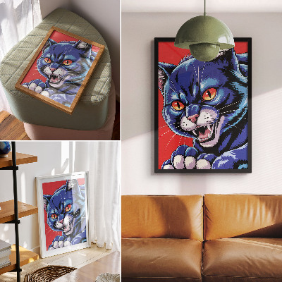 Poster Gatto blu energico con dettagli arancioni