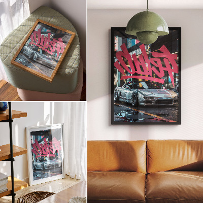 Stampa su tela graffiti di auto sportive, atmosfera di vita moderna in città