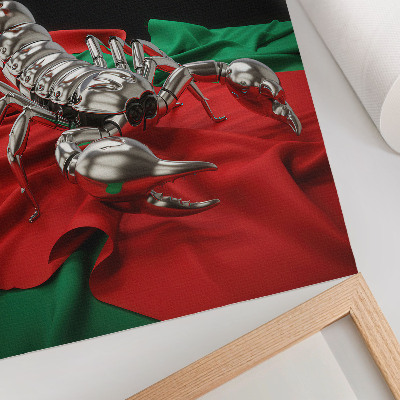 Foto su tela Scorpione metallico su tessuto colorato