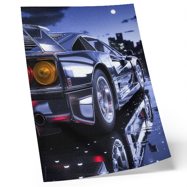 Poster auto sportiva città notte fari luminosi