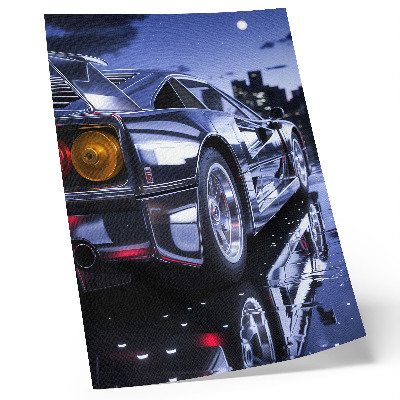 Poster auto sportiva città notte fari luminosi