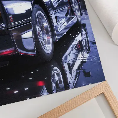 Poster auto sportiva in città con fari luminosi di notte