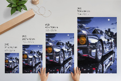 Poster auto sportiva città notte fari luminosi