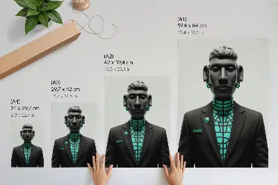 Poster con stile futuristico e contrasti espressivi nei toni del turchese