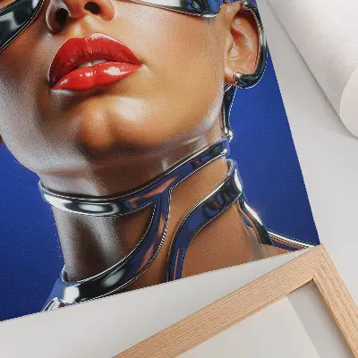 Poster figura futuristica con colori intensi e design moderno