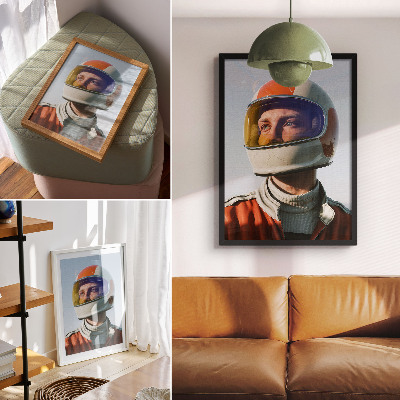 Stampa su tela Una figura con un casco spaziale, atmosfera futuristica