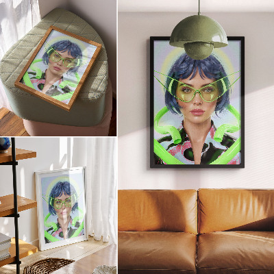 Foto su tela Un ritratto futuristico di una donna con l'energia del colore