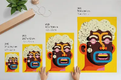 Poster ritratto colorato con forme astratte e colori intensi