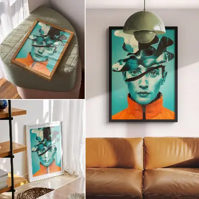 Foto su tela con colori contrastanti, surrealismo e forme dinamiche