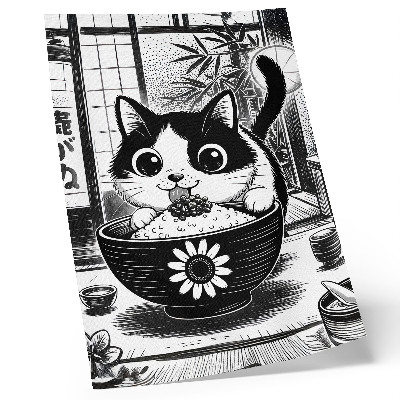 Stampa su tela Gatto in una ciotola di riso, stile fumetto, stile orientale