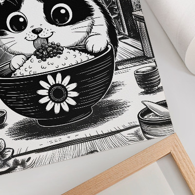 Stampa su tela Gatto in una ciotola di riso, stile fumetto, stile orientale