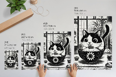 Stampa su tela Gatto in una ciotola di riso, stile fumetto, stile orientale