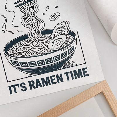Foto su tela Le bacchette nella ciotola di ramen in stile fumetto assorbono il sapore