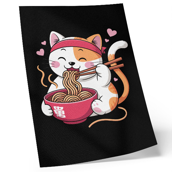 Poster Adorabile gattino rosa che mangia la pasta