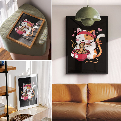 Poster Adorabile gattino rosa che mangia la pasta