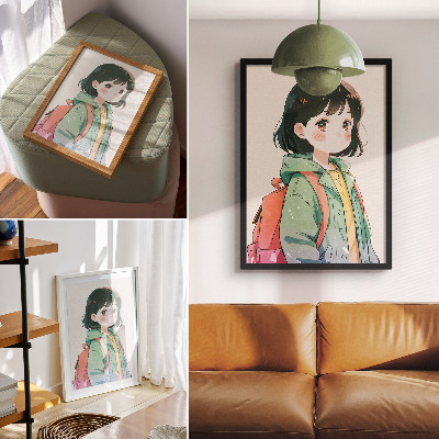 Stampa su tela Ritratto illustrato di una ragazza in colori pastello