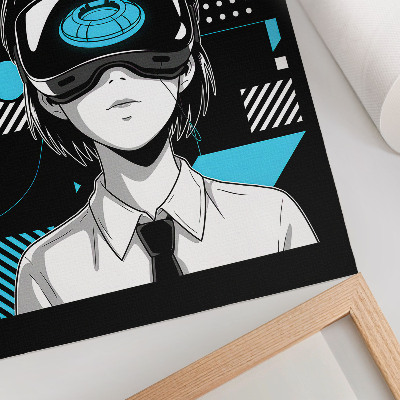 Poster Un personaggio moderno con gli occhiali per la realtà virtuale.