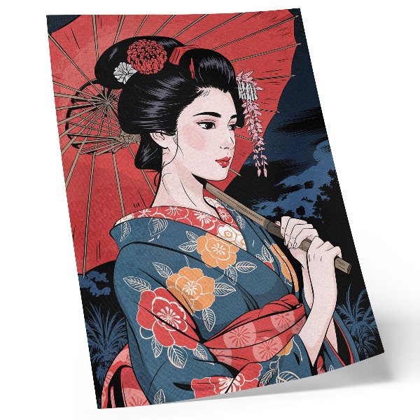 Poster Ombrello da donna in stile giapponese, notte colorata