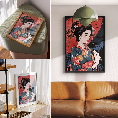 Poster Ombrello da donna in stile giapponese, notte colorata