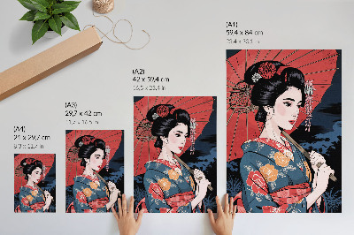 Poster Ombrello da donna in stile giapponese, notte colorata