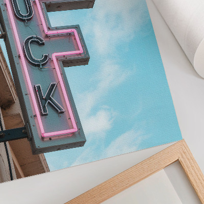 Stampa su tela Insegna al neon retrò cielo blu colori intensi