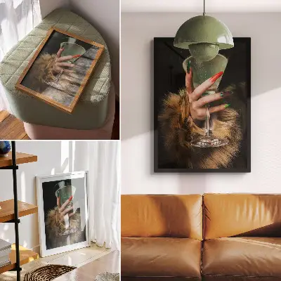 Foto su tela mano con unghie colorate su sfondo in pelliccia di vetro