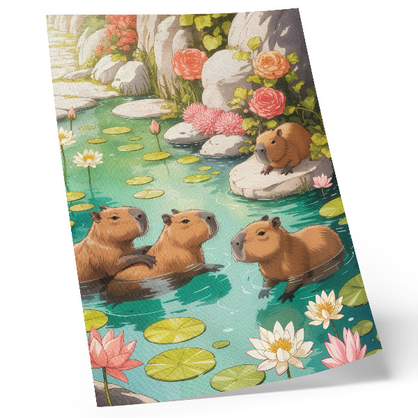 Poster Capibara nello stagno fiorito armonia della natura