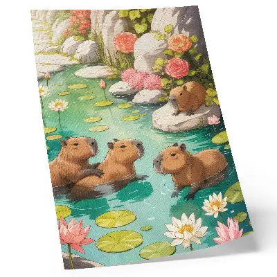 Poster Capibara nello stagno fiorito armonia della natura