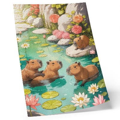 Poster Capibara nello stagno fiorito armonia della natura
