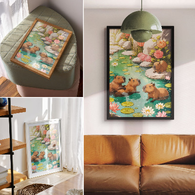 Poster Capibara nello stagno fiorito armonia della natura
