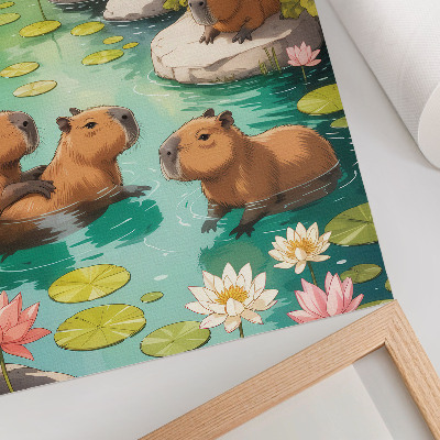 Poster Capibara nello stagno fiorito armonia della natura