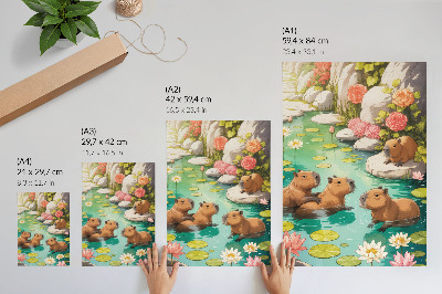 Poster Capibara nello stagno fiorito armonia della natura