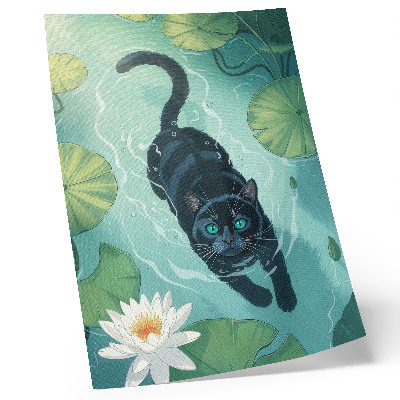 Stampa su tela Gatto nell'acqua, delicate foglie di ninfea