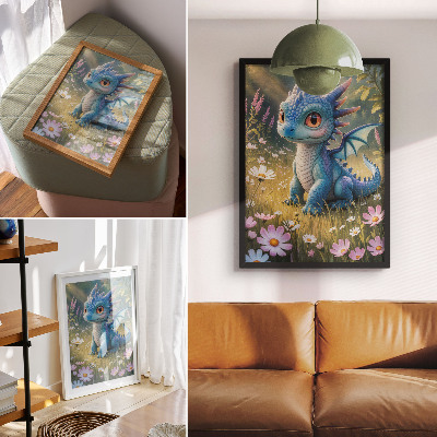 Foto su tela Un elegante drago blu tra i fiori