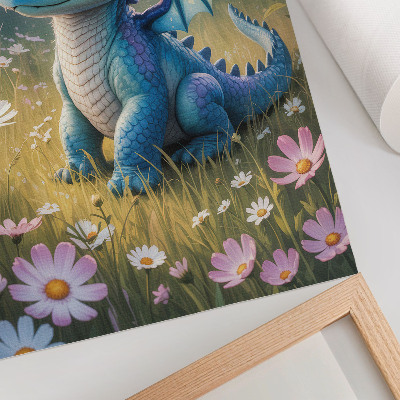 Foto su tela Un elegante drago blu tra i fiori