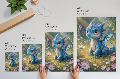 Foto su tela Un elegante drago blu tra i fiori