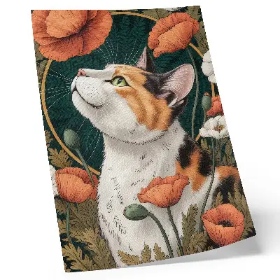 Foto su tela gatto tra i papaveri in stile illustrativo con soggetto natura