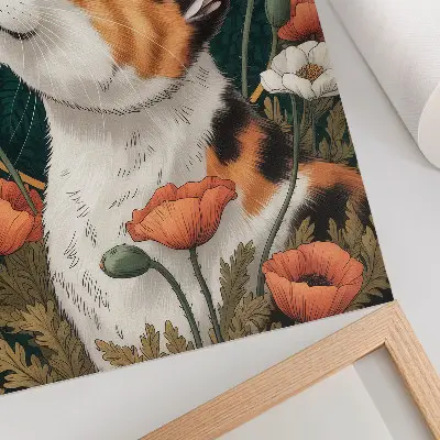 Foto su tela gatto tra i papaveri in stile illustrativo con soggetto natura
