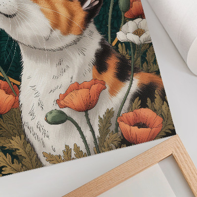 Foto su tela Gatto tra i papaveri, stile illustrativo, natura