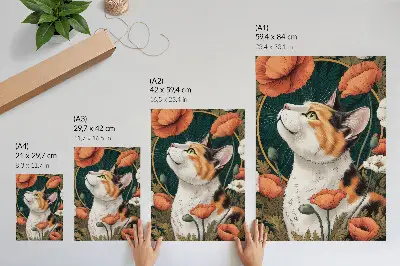 Foto su tela gatto tra i papaveri in stile illustrativo con soggetto natura