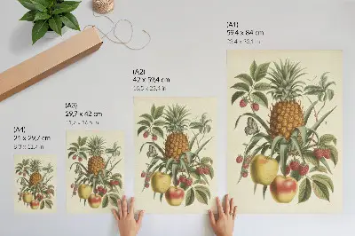 Poster con frutta in stile classico e foglie in armonia con la natura